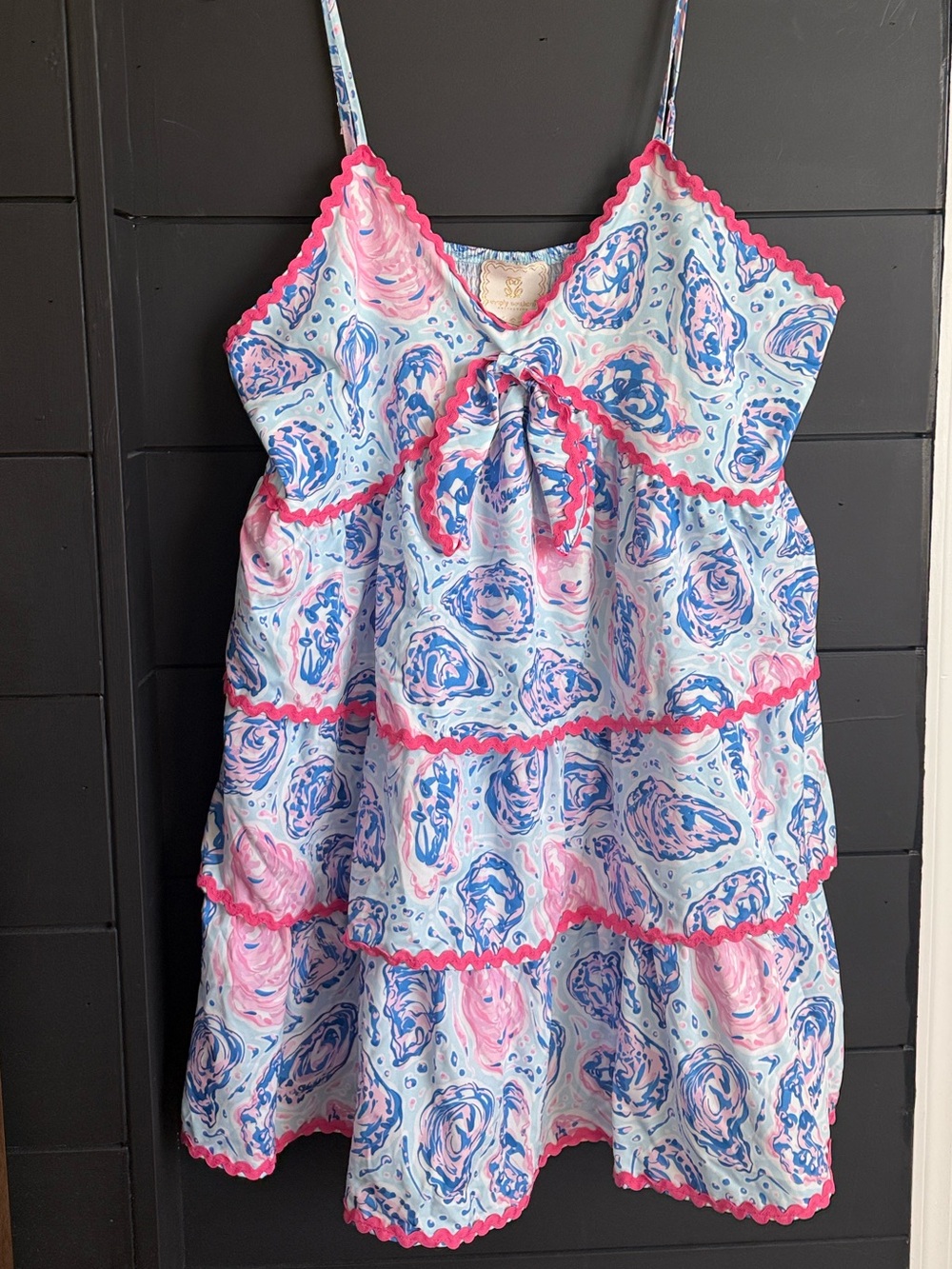 Simply Southern Oyster Print Tiered Dress Blue & Pink XL
